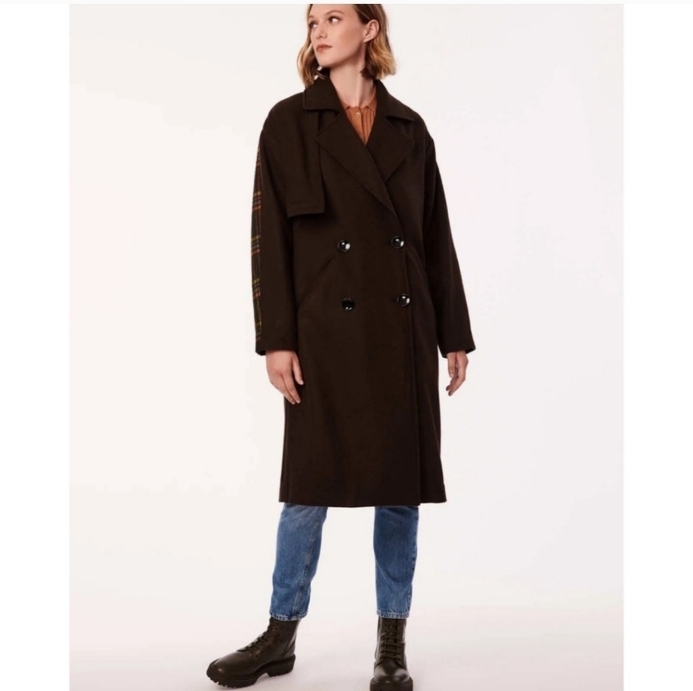 Bernardo Brown Double Breasted Mixed Media Women's Wool Blend Coat Size M